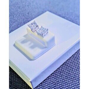Brand New Unisex Squared Push Back Sparkly CZ Stud Earrings (Unisex)
